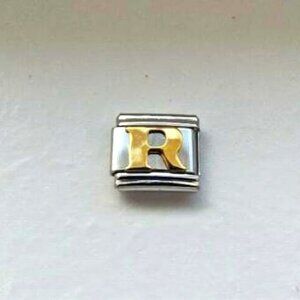 Raised gold metal letter R 9mm stainless steel italian charm bracelet link new